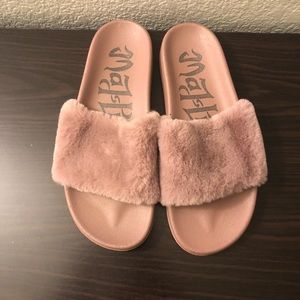 Pink fluffy slippers
